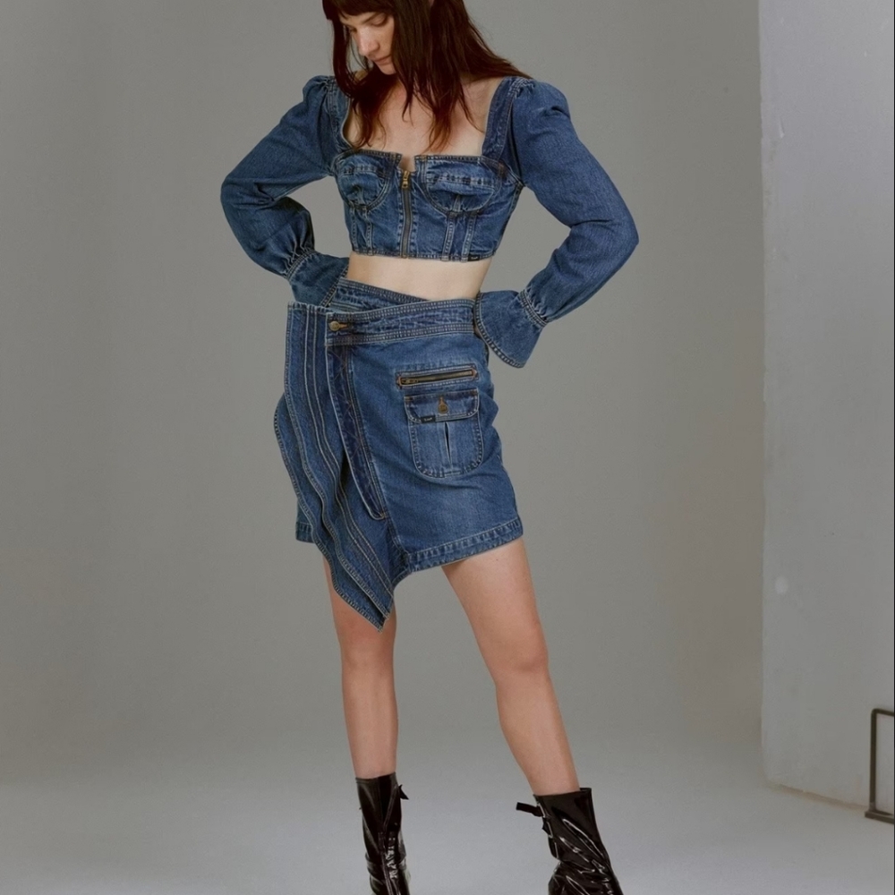 Self Portrait x Lee Denim Bustier Size 4